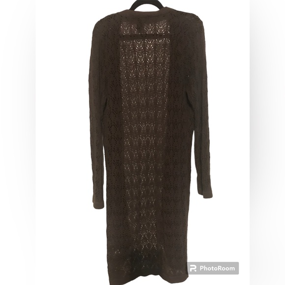 Women’s L brown long crochet knit open cardigan from apostrophe - Picture 3 of 4